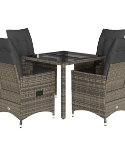 5 részes szürke polyrattan kerti étkezőgarnitúra párnával