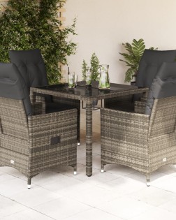 5 részes szürke polyrattan kerti étkezőgarnitúra párnával