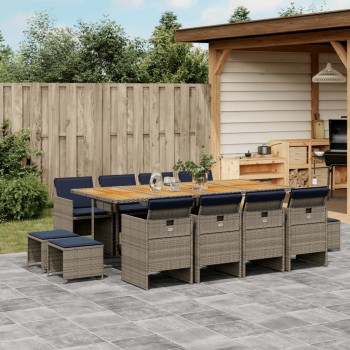 13 db szürke polyrattan kerti étkezőgarnitúra párnákkal
