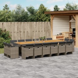 17 részes szürke polyrattan kerti étkezőgarnitúra párnával