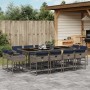 13 db szürke polyrattan kerti étkezőgarnitúra párnákkal