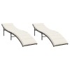 2 db barna polyrattan napozóágy párnával