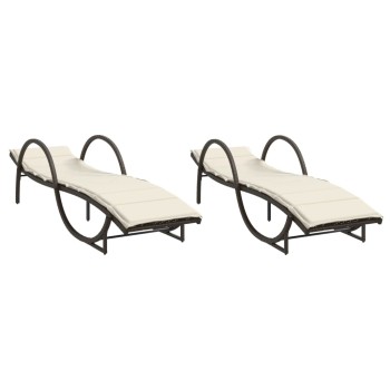 2 db barna polyrattan napozóágy párnával