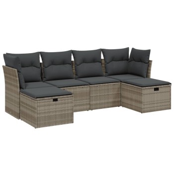 6 részes világosszürke polyrattan kerti ülőgarnitúra párnákkal