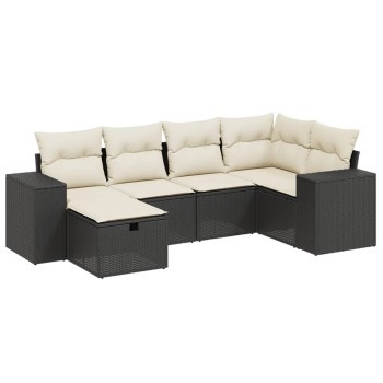 6 részes fekete polyrattan kerti ülőgarnitúra párnákkal
