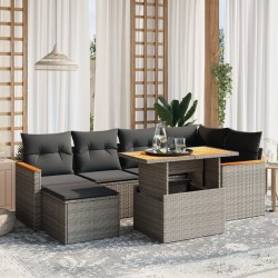 7 részes szürke polyrattan kerti ülőgarnitúra párnákkal