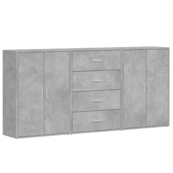 3 db betonszürke szerelt fa tálalószekrény 60 x 31 x 84 cm
