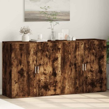2 db füstös tölgy színű szerelt fa tálalószekrény 79x38x80 cm