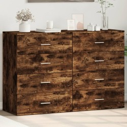2 db füstös tölgy színű szerelt fa tálalószekrény 60x39x80 cm