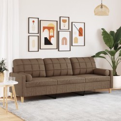 3 személyes barna szövet kanapé díszpárnákkal 210 cm