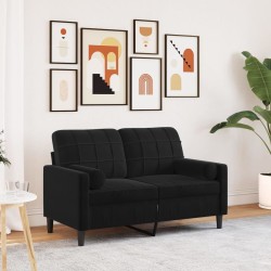 2 személyes fekete bársony kanapé díszpárnákkal 120 cm