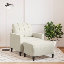 Krémszínű bársony kanapéfotel lábtartóval 60 cm