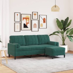 3 személyes sötétzöld bársony kanapé lábtartóval 180 cm