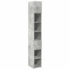 Betonszürke szerelt fa vékony tárolószekrény 30 x 42,5 x 225 cm