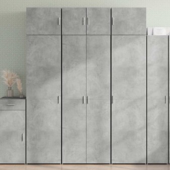 Betonszürke szerelt fa tárolószekrény 70 x 42,5 x 225 cm