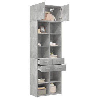Betonszürke szerelt fa tárolószekrény 70 x 42,5 x 225 cm
