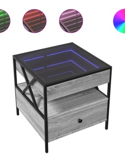 Szürke sonoma végtelen hatású led-es dohányzóasztal 50x50x51 cm