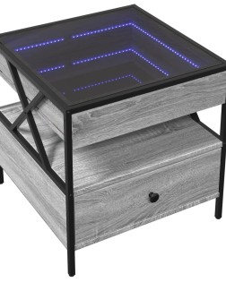 Szürke sonoma végtelen hatású led-es dohányzóasztal 50x50x51 cm