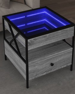 Szürke sonoma végtelen hatású led-es dohányzóasztal 50x50x51 cm