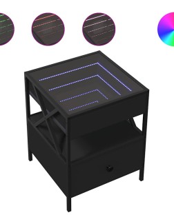 Fekete végtelen hatású led-es dohányzóasztal 40 x 40 x 51 cm