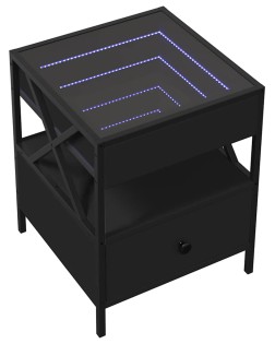Fekete végtelen hatású led-es dohányzóasztal 40 x 40 x 51 cm