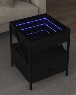Fekete végtelen hatású led-es dohányzóasztal 40 x 40 x 51 cm