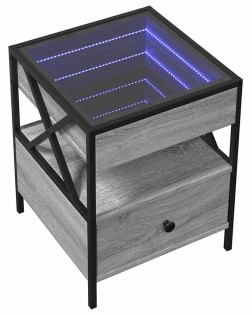 Szürke sonoma végtelen hatású led-es dohányzóasztal 40x40x51 cm