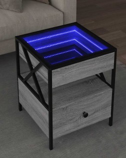 Szürke sonoma végtelen hatású led-es dohányzóasztal 40x40x51 cm
