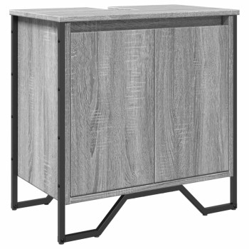 Szürke sonoma szerelt fa fürdőszobai mosdószekrény 60x35x60 cm