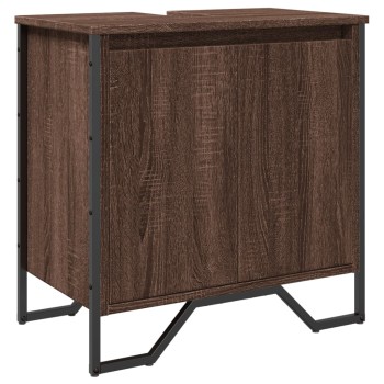 Barna tölgy szerelt fa fürdőszobai mosdószekrény 60x35x60 cm