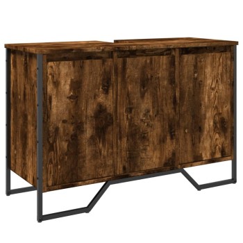 Füstös tölgy szerelt fa fürdőszobai mosdószekrény 91x35x60 cm