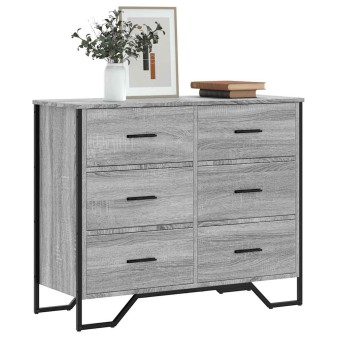 Szürke sonoma színű szerelt fa komód 91 x 35,5 x 74,5 cm