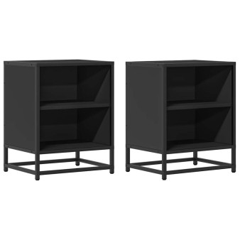 Éjjeliszekrények 2 db fekete 40x31x50 cm méretezett fa és fém