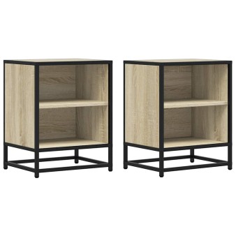 Éjjeliszekrények 2 db sonoma tölgy 40x31x50 cm gépi fa és fém