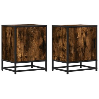 Éjjeliszekrények 2 db füstölt tölgy 40x31x50 cm gépi fa és fém