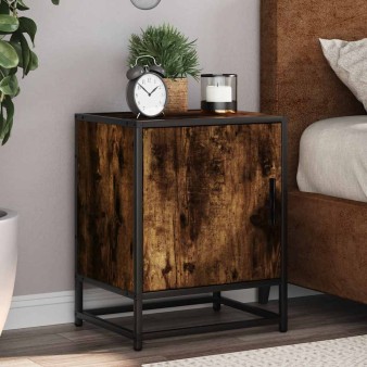 Éjjeliszekrények 2 db füstölt tölgy 40x31x50 cm gépi fa és fém