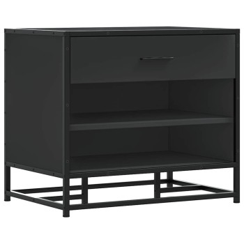 Cipőpad fekete 60x40x53,5 cm fából és fémből készült pad