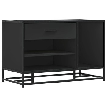 Cipőpad fekete 80x40x53,5 cm fából és fémből készült pad