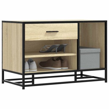 Cipőpad sonoma tölgy 80x40x53,5 cm gépelt fa és fém