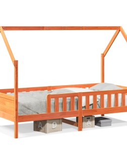 Viaszbarna tömör fenyőfa házikó gyerekágykeret 80 x 200 cm