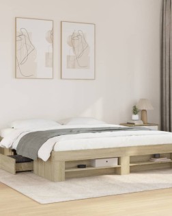 Sonoma tölgyszínű szerelt fa ágykeret matrac nélkül 200x200 cm
