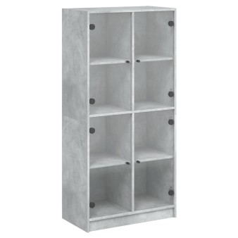 Betonszürke szerelt fa magasszekrény ajtókkal 68x37x142 cm