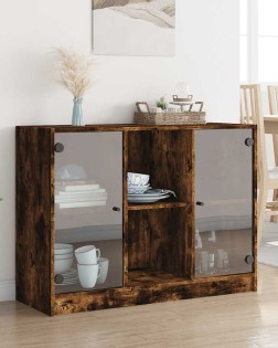 Füstös tölgy színű szerelt fa tálalószekrény 102x37x75,5 cm