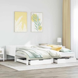 Fehér kihúzható heverő fiókokkal matrac nélkül 90 x 190 cm