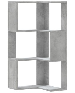 3 szintes betonszürke szerelt fa sarok könyvespolc 50x50x102 cm