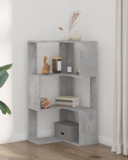 3 szintes betonszürke szerelt fa sarok könyvespolc 50x50x102 cm