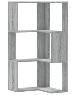 3 szintes szürke szerelt fa sarok könyvespolc 50 x 50 x 102 cm