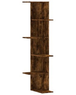 Füstös tölgy szerelt fa fali sarokpolc 36,5 x 36,5 x 140 cm