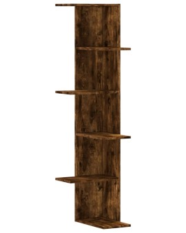 Füstös tölgy szerelt fa fali sarokpolc 36,5 x 36,5 x 140 cm
