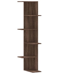 Barna tölgy színű szerelt fa fali sarokpolc 36,5 x 36,5 x 140cm